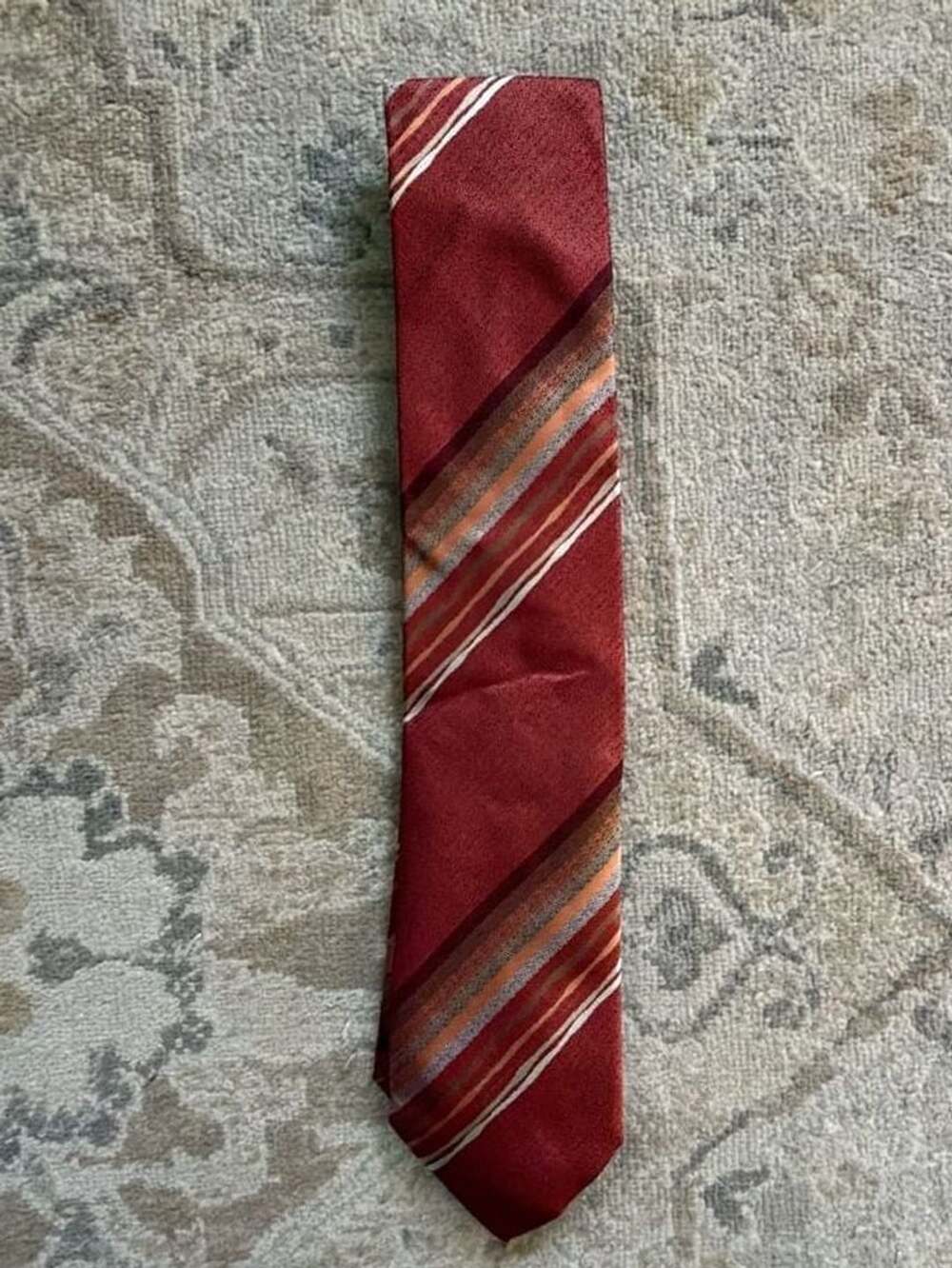 Canali 1934 Silk Striped Necktie in Burgundy Red and Orange